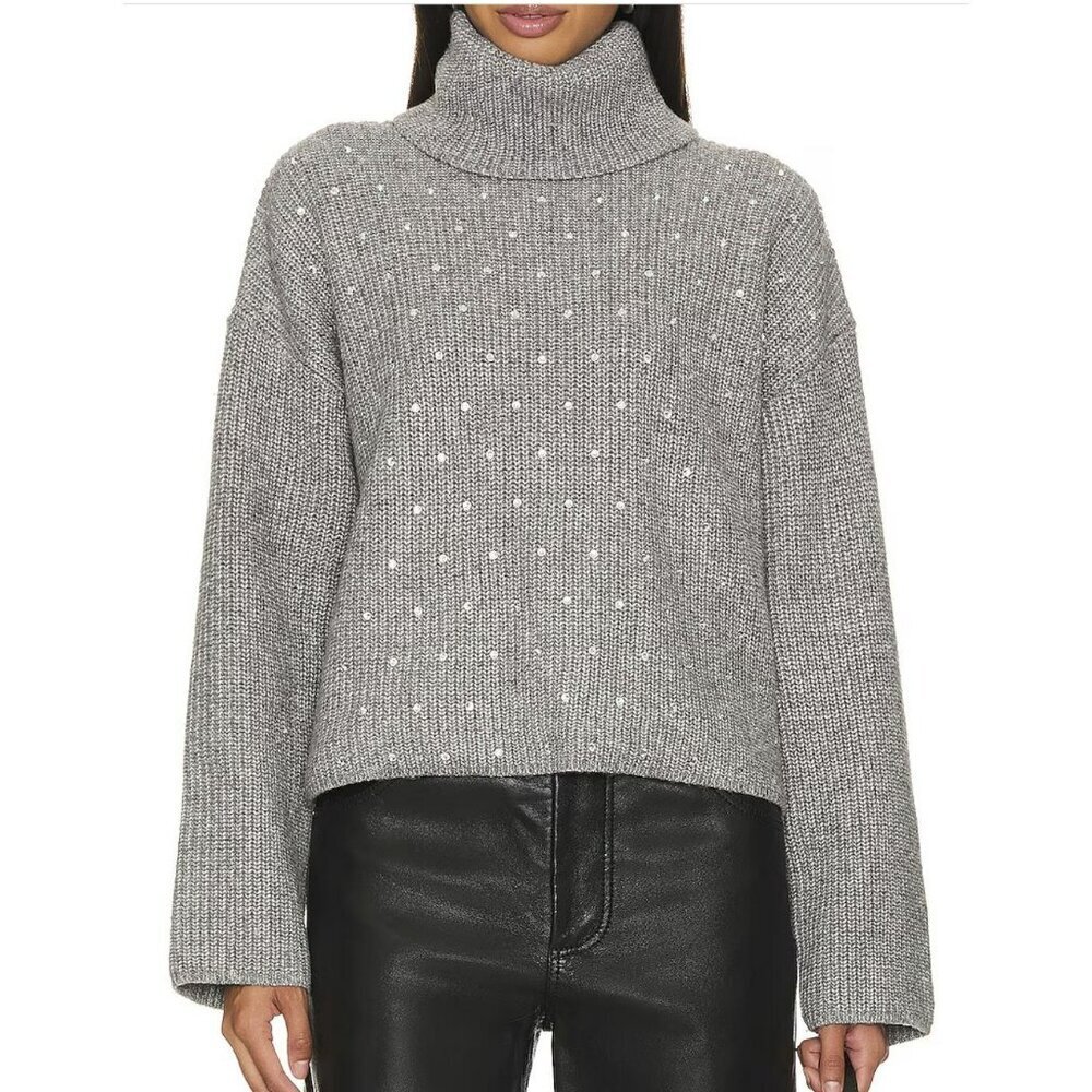 Steve Madden Gray Rhinestone Studded Knit Turtleneck Sweater Sz Small NEW